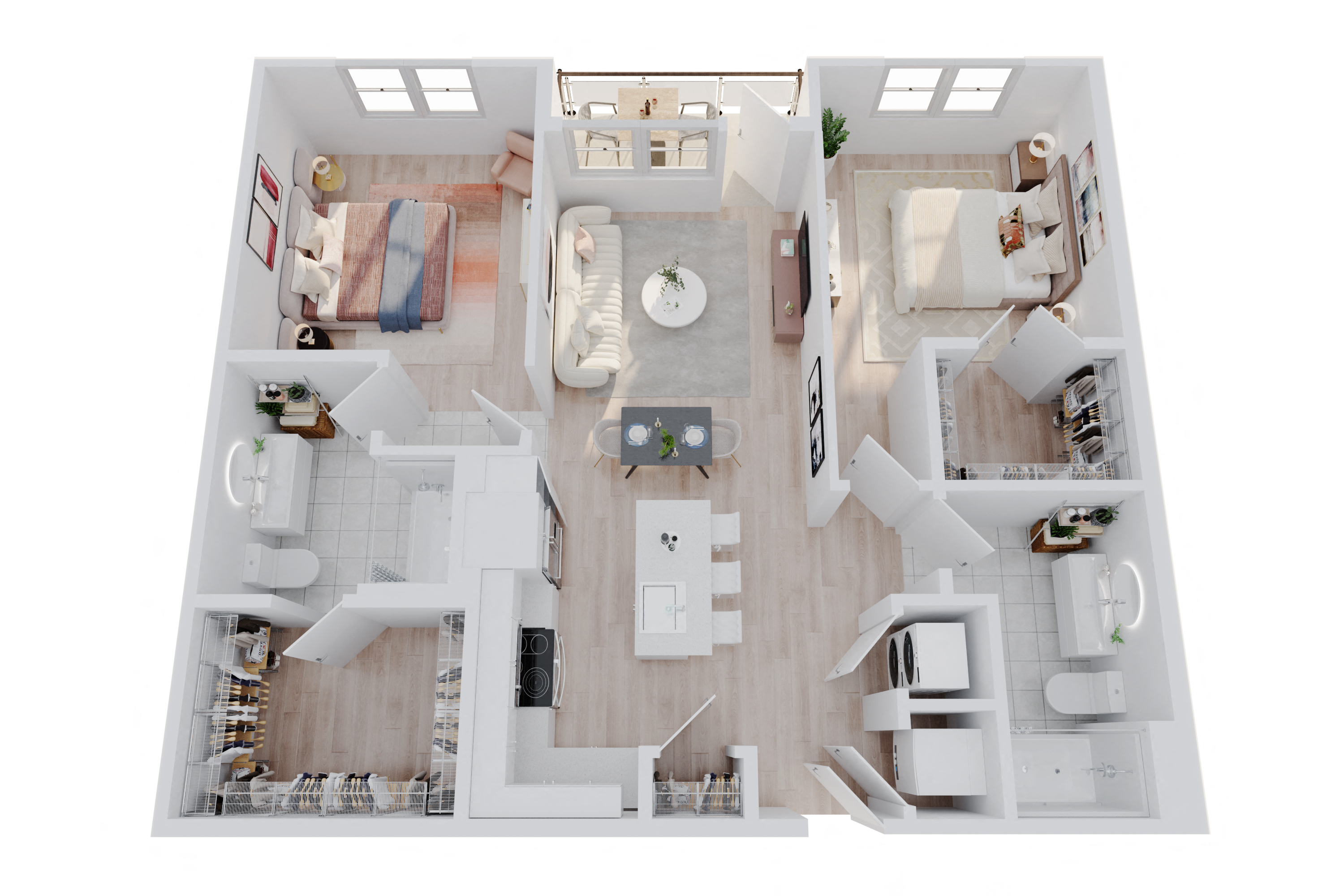 Floor plan for 2 beds, 2 baths, 1083 sqft